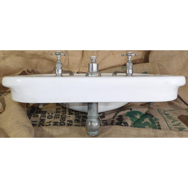 Antique 1908 Thomas Maddock's Son's Co. Vitreous China Console / Top-Mount (Drop-In) Sink For Sale - Image 13 of 18