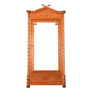 French 19th Century Faux Bamboo Pine & Mirror Armoire For Sale