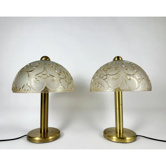 Vintage Table Lamps in Glass and Brass by Peill & Putzler, 1970s, Set of 2 For Sale - Image 11 of 11
