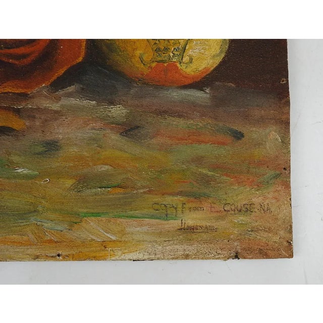 Vintage circa 1940's oil on artist board painting of Native American man weaving. This is a copy of the original Eanger...