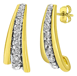 10K Yellow Gold Plated .925 Sterling Silver 0.50 Cttw Round Diamond Graduated Huggie Earrings (I-J Color, I2-I3 Clarity)