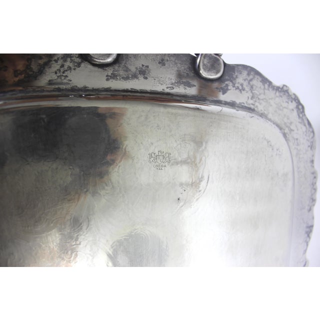 Extra Large Butler’s Tray Silver Plated Rectangular Platter Vintage Plate Ornate Floral Handles Embossed Serving For Sale - Image 15 of 15
