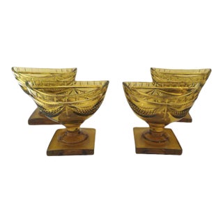 Anglo Irish Footed Compotes c 1810 Early 19th Century Canary Yellow Amber - Set of 4 For Sale