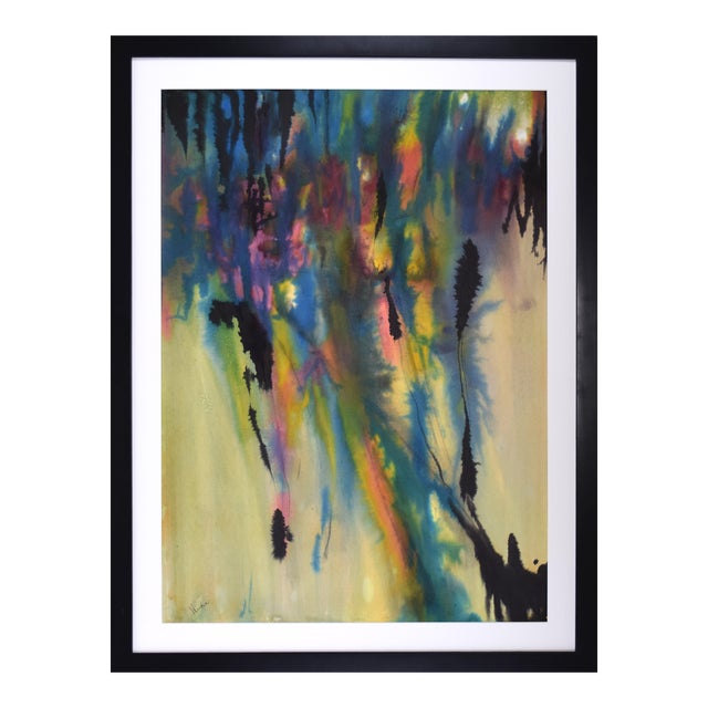 Large Vintage Mid Century Abstract Expressionist Watercolor Painting by Gene Hutner For Sale