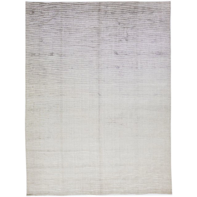 Metal 2010s Contemporary Handmade Wool & Silk Rug With Silver Gray Stripe Motif For Sale - Image 7 of 7