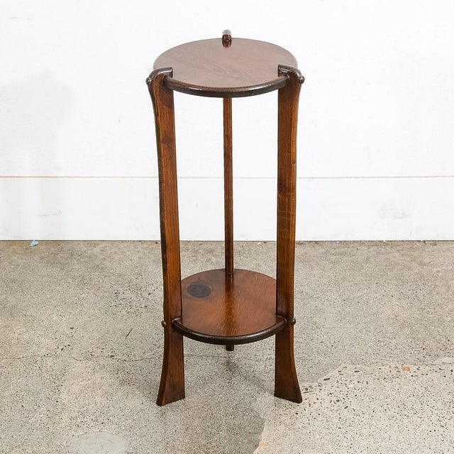 Antique Pedestal Plant Stand Torchere Solid Wood Side Table Smoking Round 3 Leg For Sale - Image 4 of 10