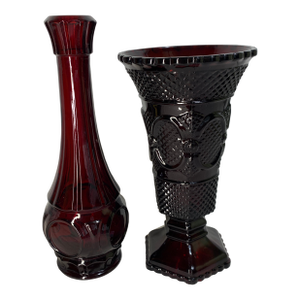 Vintage Avon 1876 Cape Cod Ruby Red Glass Flower Vase and Bud Vase - Pair