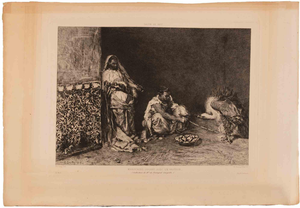 Eugène Champonnion, Marocains Jouant avec un Vautour, Etching, 1871