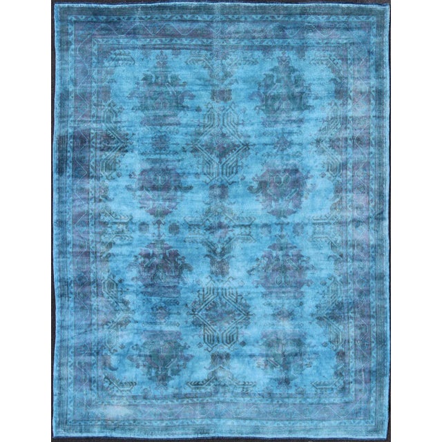 Vintage Turkish Oushak Over-Dyed in Blue, Pink Colors For Sale - Image 13 of 13
