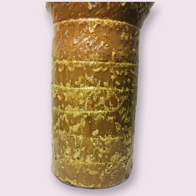 Postmodern Ceramic Floor Vase with Yellow Samot Glaze, 1986 For Sale - Image 3 of 7