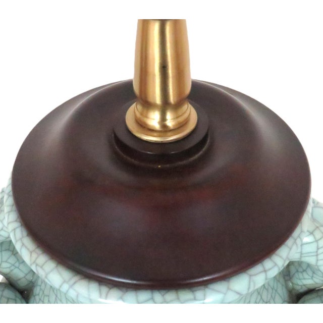 Mid-Century Modern Late 20th Century Chinoiserie Pomegranate Table Lamp With Crackle Glaze in Celadon Green For Sale - Image 3 of 6