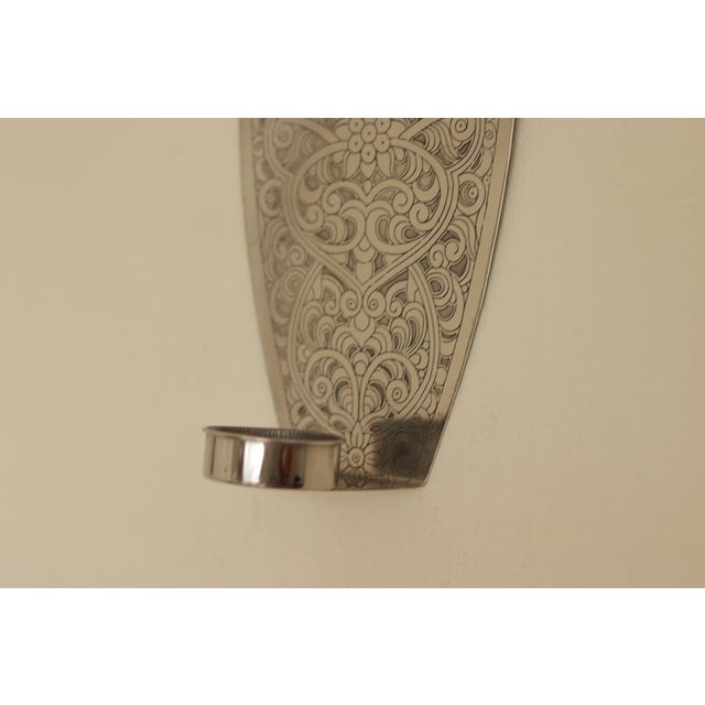 Vintage Engraved Pewter Sconces, Set of 2 For Sale - Image 4 of 16