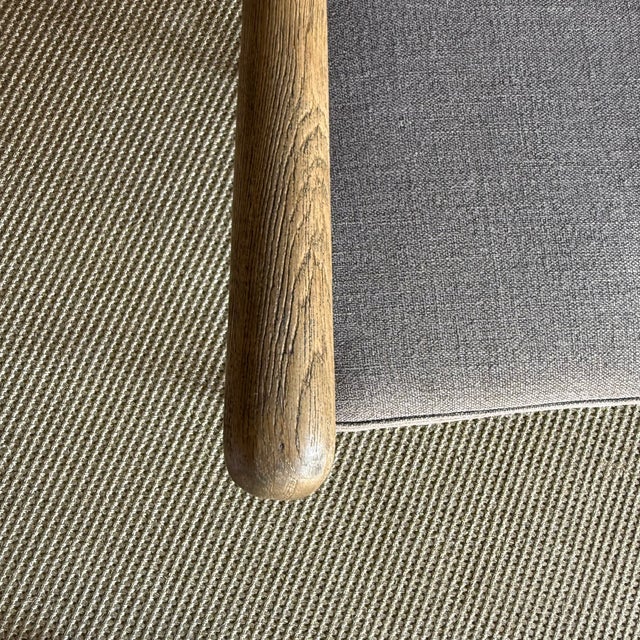 Brown Oak Open Arm Accent Chair or Dining Chair With Belgian Linen Upholstery For Sale - Image 8 of 9