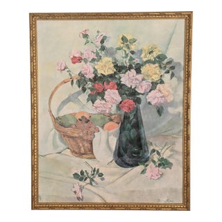 Vintage Still Life Botanical Flower Bouquet Framed Art Signed For Sale