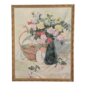 Vintage Still Life Botanical Flower Bouquet Framed Art Signed