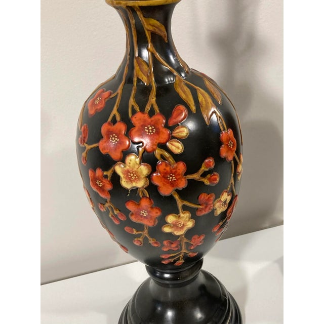 2000 - 2009 Toleware-Look Fall Colors Chinoiserie Ceramic Table Lamps by Oriental Accent - A Pair For Sale - Image 5 of 11