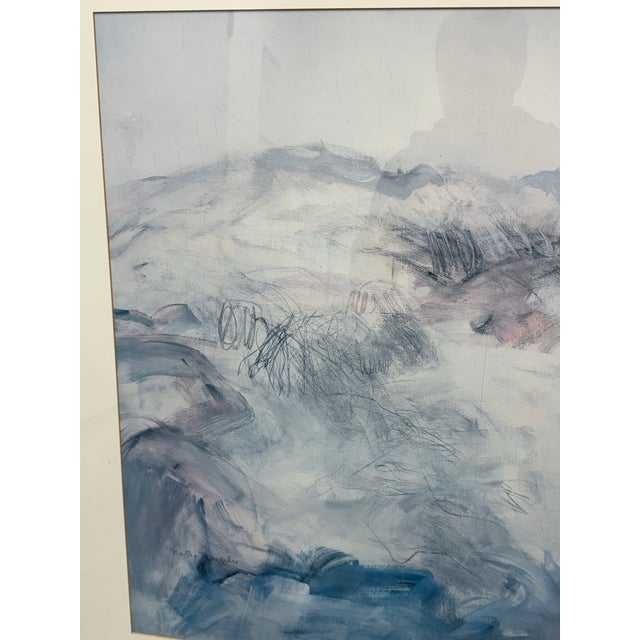 Contemporary Blue + White Brush Strokes Print, Framed For Sale - Image 4 of 12