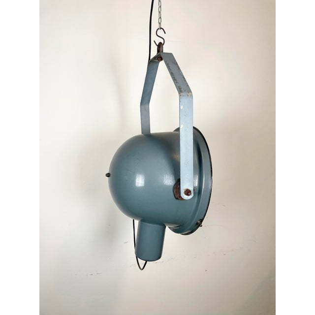 Industrial Grey Enamel Factory Spotlight Hanging Light with Glass Cover, 1950s For Sale - Image 6 of 18