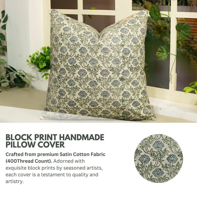Elevate your home with the refined charm of our “Khoobsurat” block print handmade cushion cover, thoughtfully created...