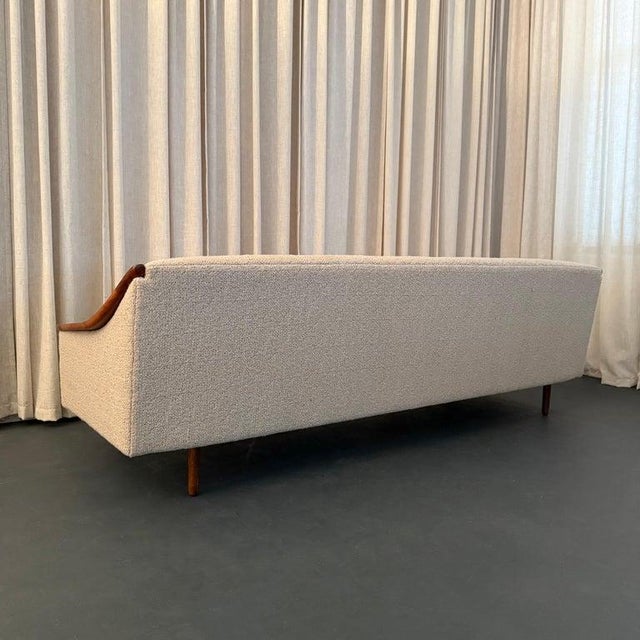 Cream 1960s Scandinavian Modern Cream Upholstered Sofa With Teak Accents For Sale - Image 8 of 12