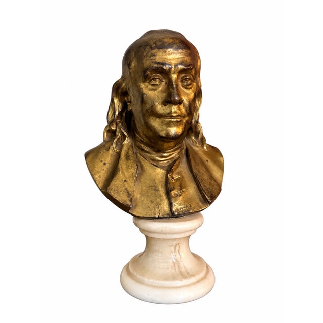 19th Century French Gilt Bronze Bust of Benjamin Franklin After Houdon on Marble For Sale - Image 11 of 11