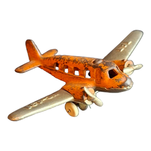 Share Vintage 1930s Hubley Cast Iron Tat Nc-491 Dual Prop Airplane Toy Orange Nickel