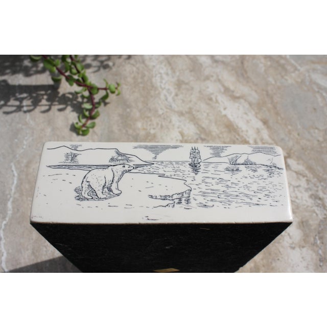 Vintage British Faux Ivory / Scrimshaw Nautical Themed Desk Organizer