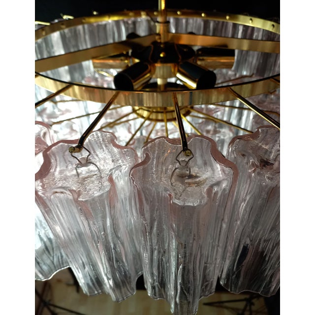Metal Art Deco Pink Murano Glass Chandelier in the style of Barovier, 1982 For Sale - Image 7 of 11
