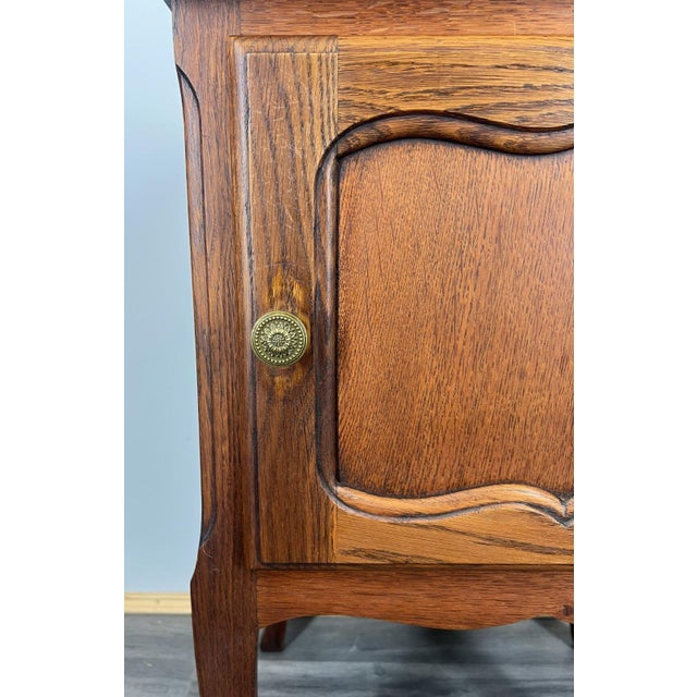Metal Vintage French Oak Bedside Tables with Marble Top, Set of 2 For Sale - Image 7 of 13