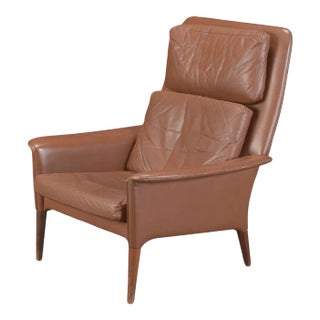 Highback Lounge Chair In Rosewood + Leather For Sale