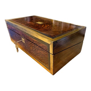 19th Century Victorian Burr Walnut & Brass Campaign Writing Slope W/Fully Intact Secret Drawers For Sale