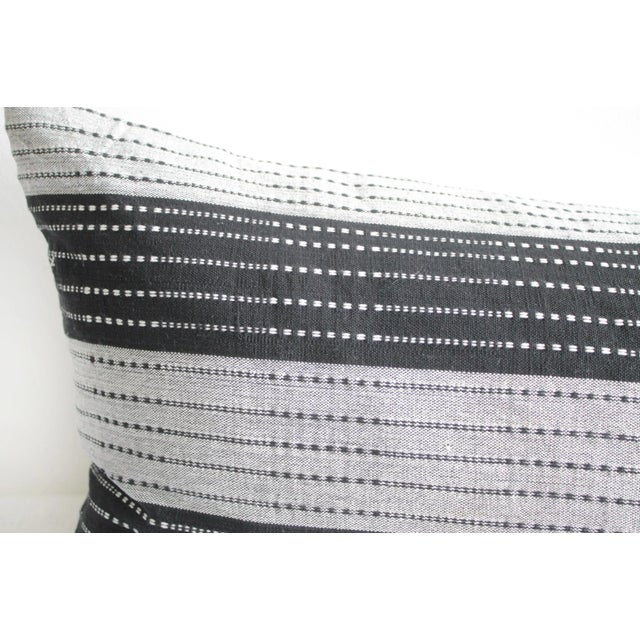 African Black and Natural Striped Linen Lumbar Pillow For Sale - Image 3 of 7