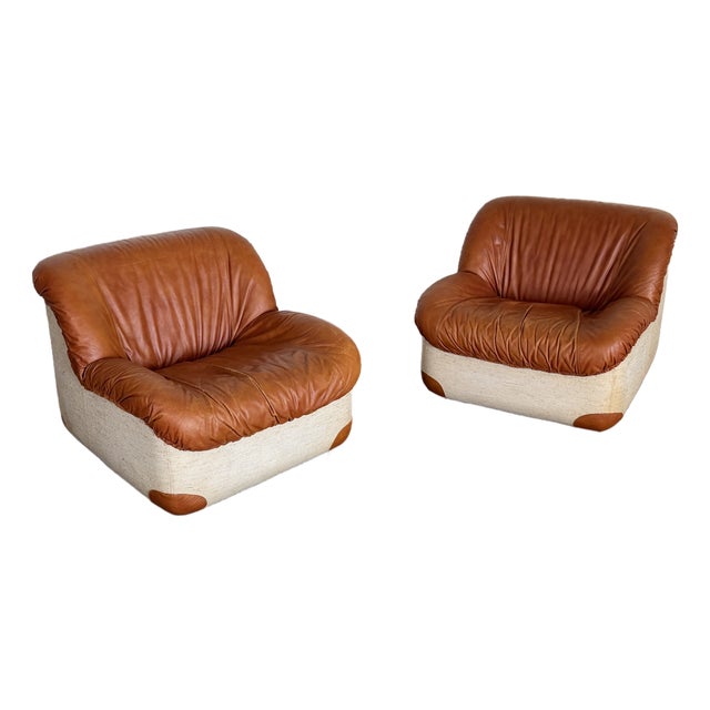 Vintage 1970s Italian Leather Swan Chairs For Sale