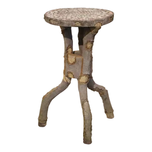 Mid-Century French Faux Boise Concrete and Mosaic Top Branch Form Outdoor Table