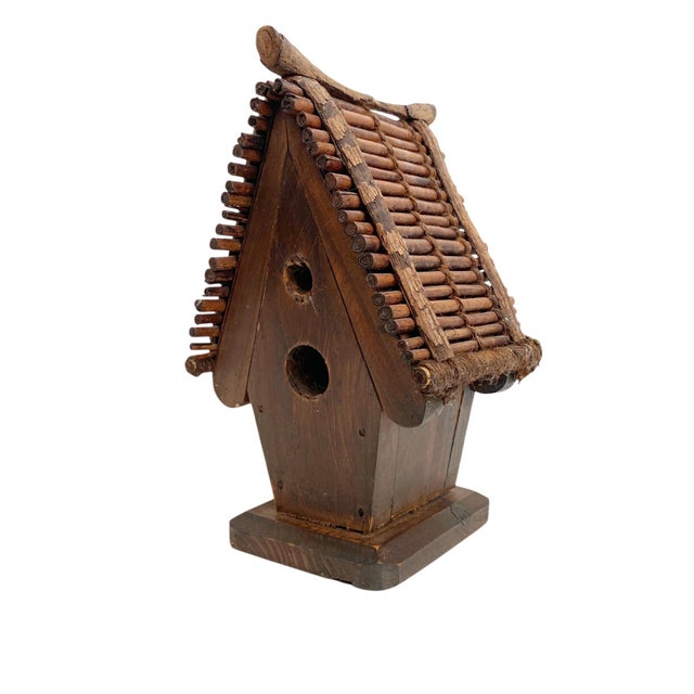 1990s Handcrafted Wooden Twig Roof Arts. & Crafts Birdhouse For Sale - Image 5 of 7