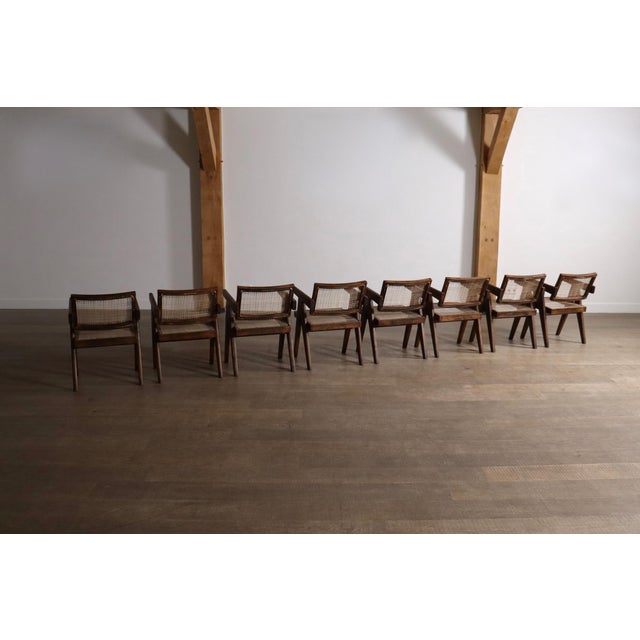 Office Cane Chairs from Pierre Jeanneret, India, 1950s, Set of 8 For Sale - Image 6 of 18