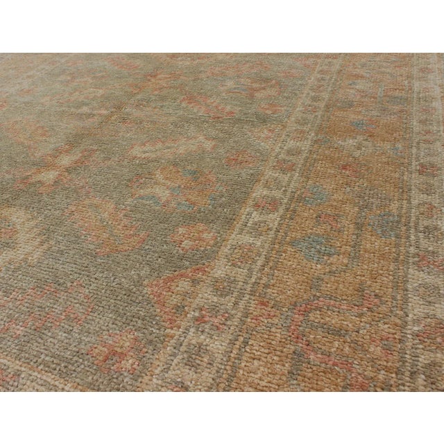 Textile Turkish Oushak Rug in Soft Sage Green, Muted Terracotta, and Faded Blue Accents 4' X 5'3" For Sale - Image 7 of 8