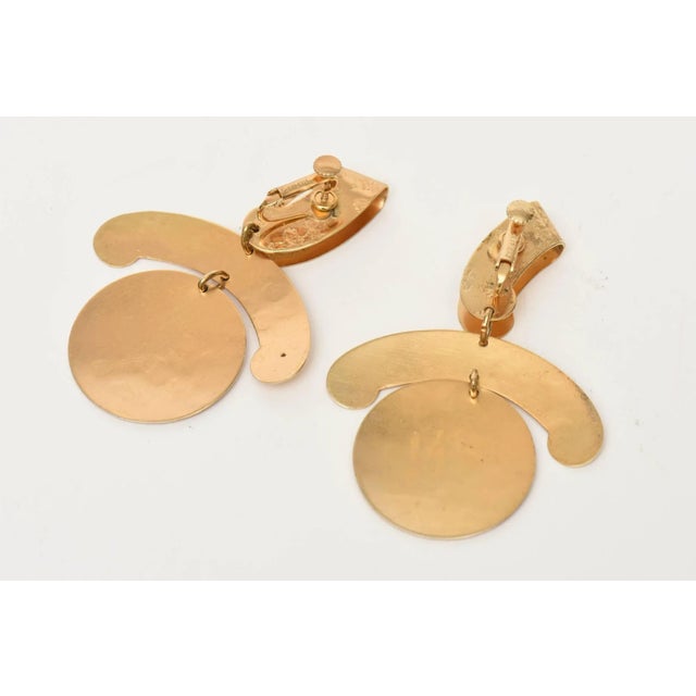 Modern Vintage Napier Gold Plated Clip on Sculptural Earrings 1960's 2 Pieces For Sale - Image 3 of 9