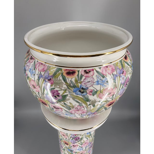 24 Karat Gold-Gilded Ceramic Plant Stand with Floral Chintz Pattern from Austrolux, Austria, 1980s For Sale - Image 9 of 16