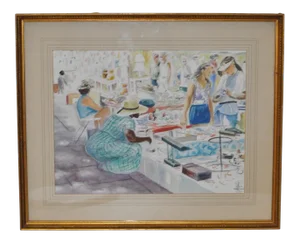 "At The Flea Market" Watercolor Painting c.1997