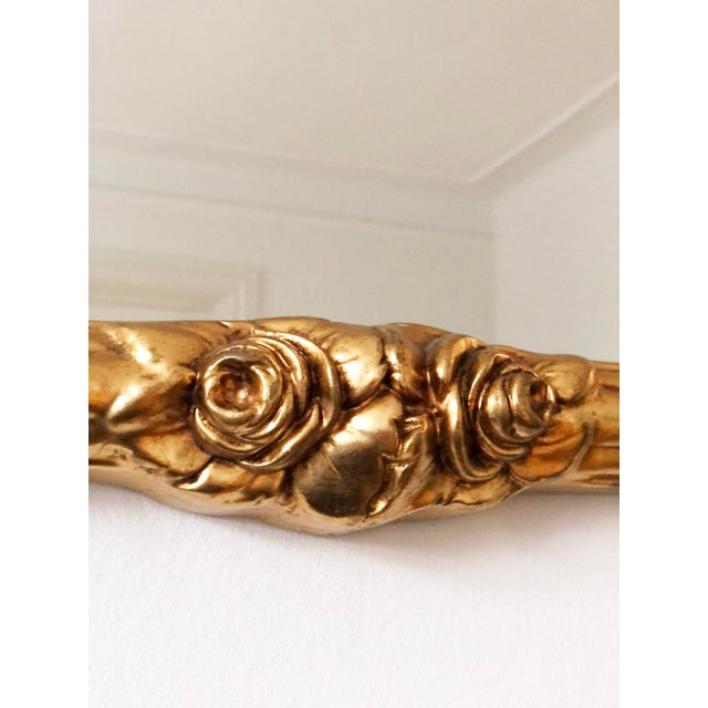 Rococo Vintage Rectangular Giltwood Bevelled Mirror With Rose Accents For Sale - Image 3 of 10
