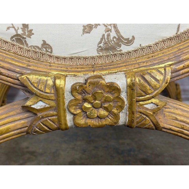 Pair of Italian Neoclassical Curule Stools W/ Fortuny Upholstery For Sale - Image 11 of 17