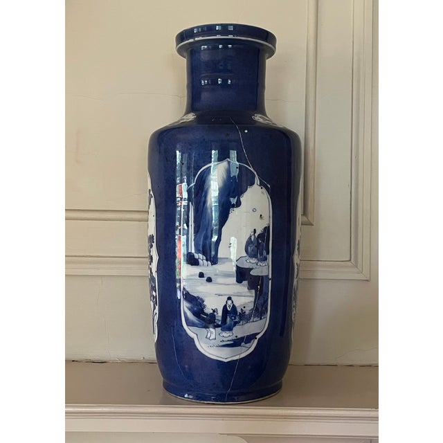 Antique Early 18th Century Chinese Powder Blue Kangxi Period Porcelain Rouleau Vase Circa 1700 For Sale - Image 18 of 18