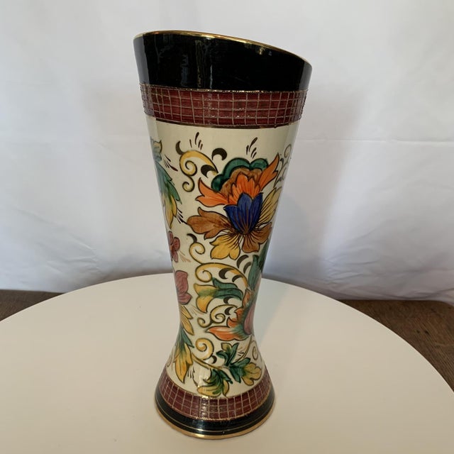 Hand painted asymmetrical vase from the Bequet earthenware factory in Quaregnon, Belgium. Perfect condition. This piece...