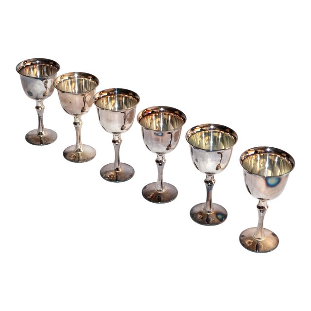 Set 6 Vintage Valero Spain Silverplate Sherry Goblets European Traditional 1970s For Sale
