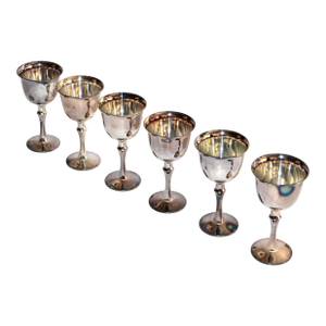 Set 6 Vintage Valero Spain Silverplate Sherry Goblets European Traditional 1970s
