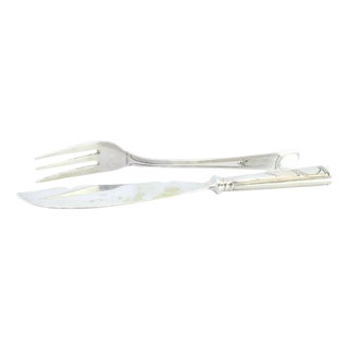 Silver Cheese Knife and Fork with Monogram Cards, Set of 2 For Sale