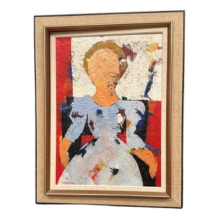 Hans Osswald, Girl in Light Blue Dress, 1950s, Oil Painting on Canvas, Framed For Sale