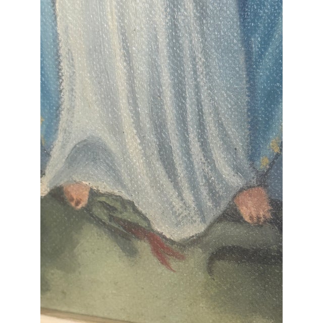 Textile Vintage Hand-Signed Oil Painting "Our Lady of Grace" Religious Folk Art, Carved Gilt Frame For Sale - Image 7 of 7