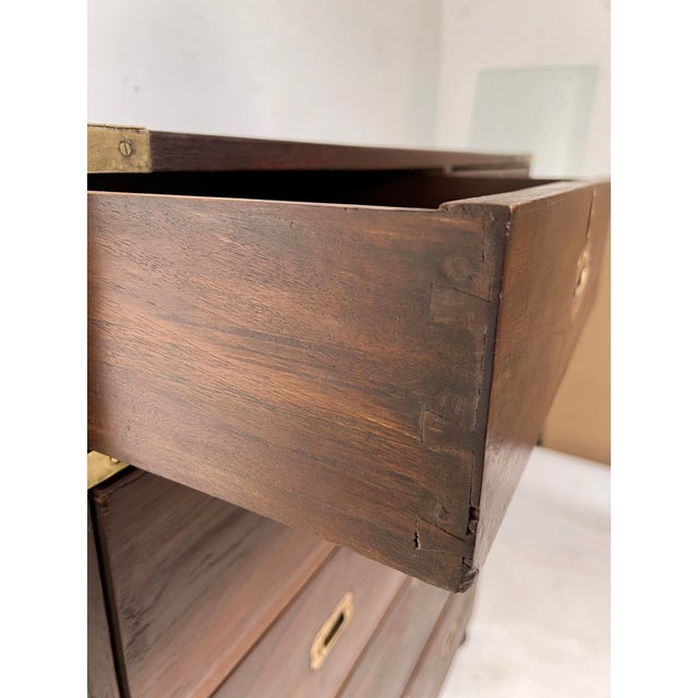 Brown Antique 19th Century British Campaign Tall Chest, Mahogany With Brass Hardware For Sale - Image 8 of 10